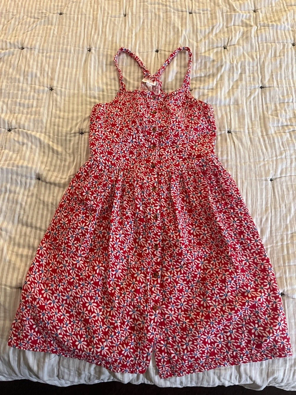 Girls' Red Floral Button-Front Sundress